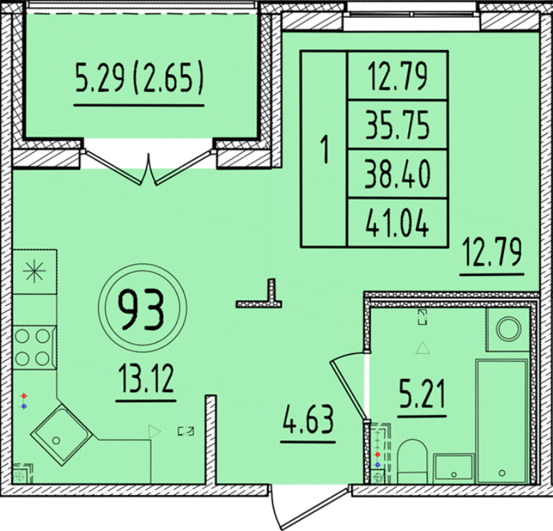 1 ккв 35,8 м²