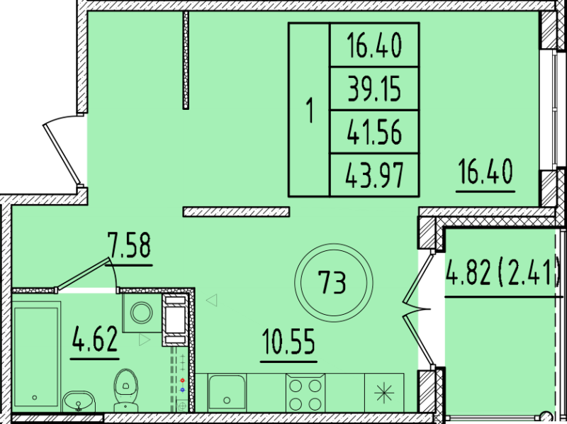 2 ккв (Евро) 39,2 м²
