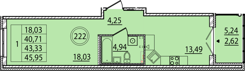 1 ккв 40,7 м²