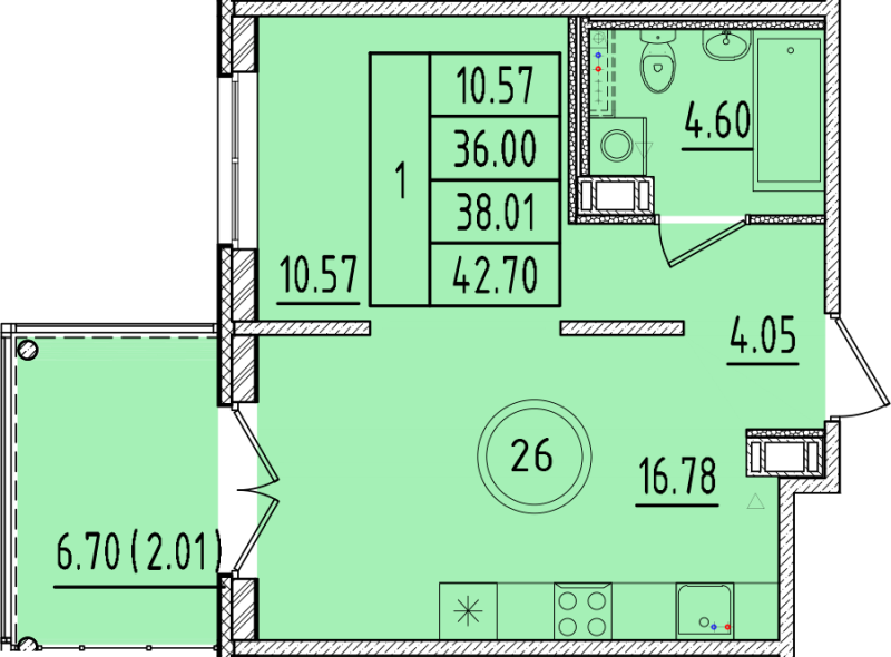 2 ккв (Евро) 36 м²