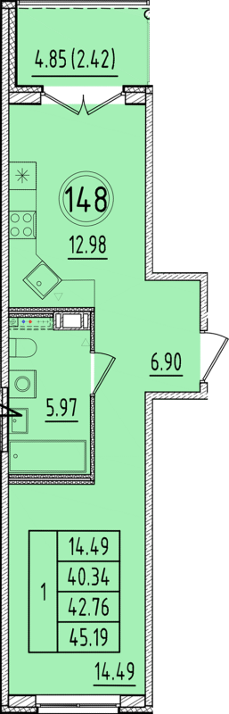 1 ккв 40,3 м²