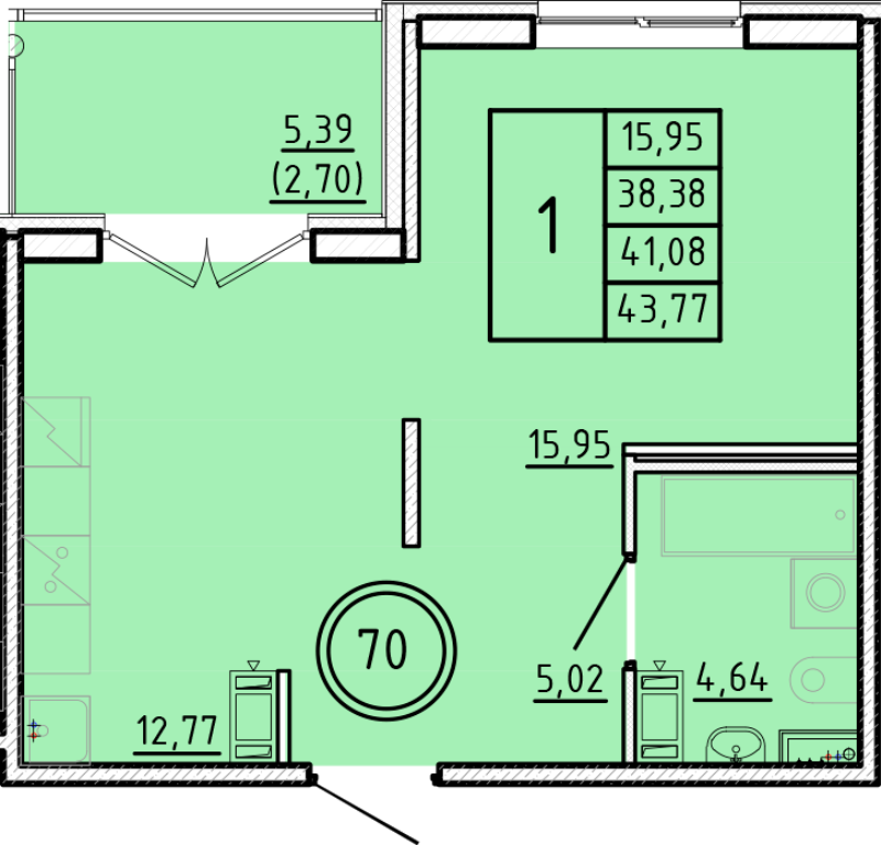 1 ккв 38,4 м²