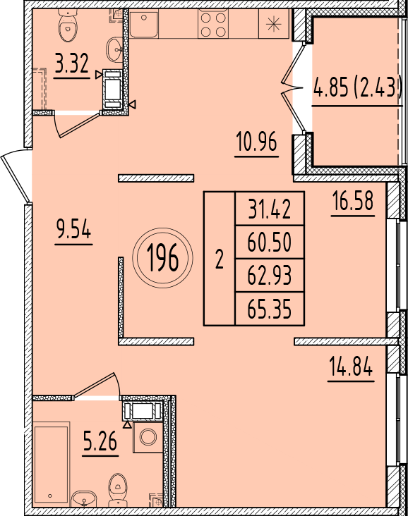 2 ккв 60,5 м²