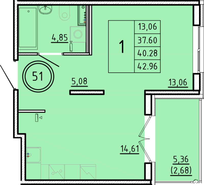 1 ккв 37,6 м²