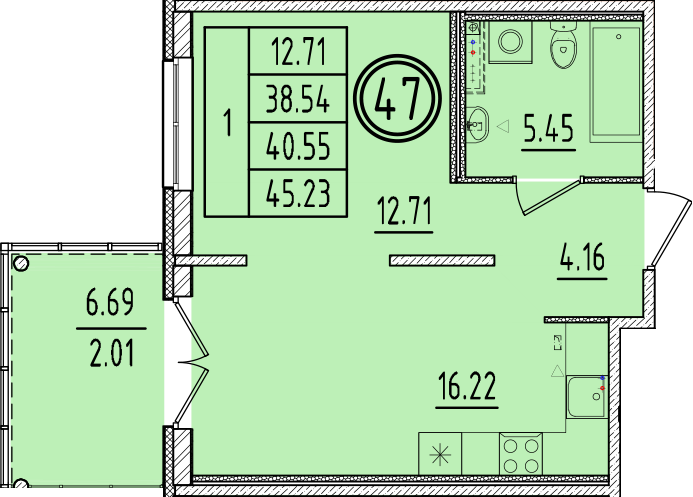 2 ккв (Евро) 38,5 м²