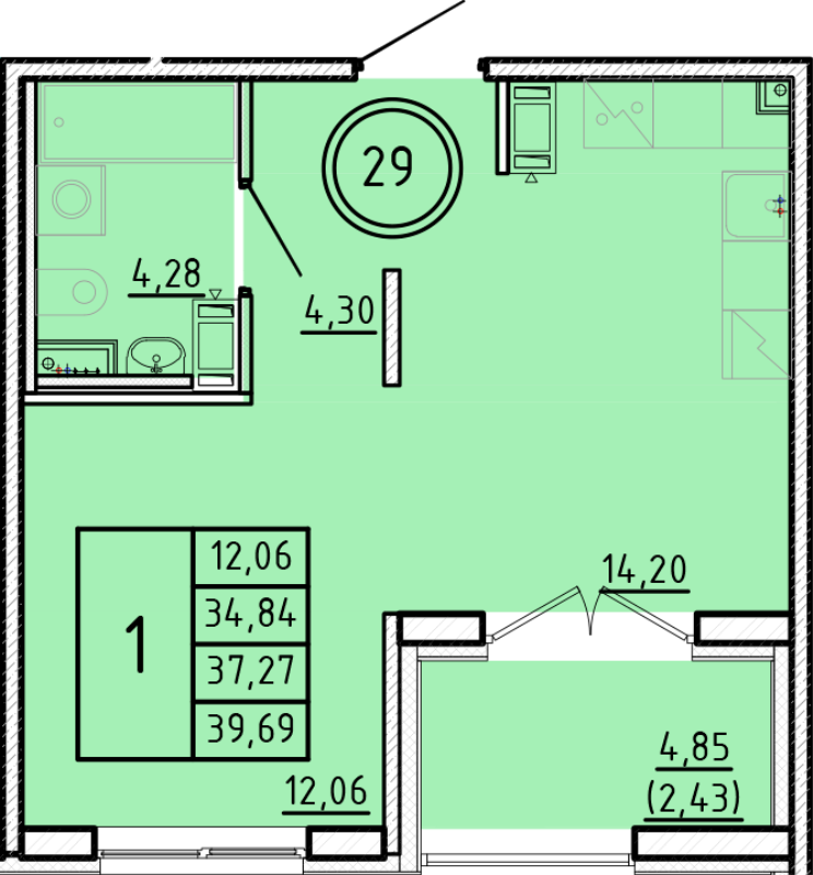 1 ккв 34,8 м²