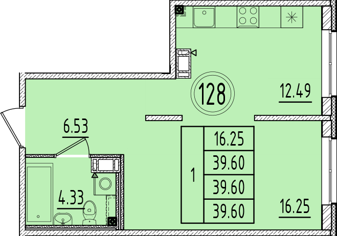 1 ккв 39,6 м²
