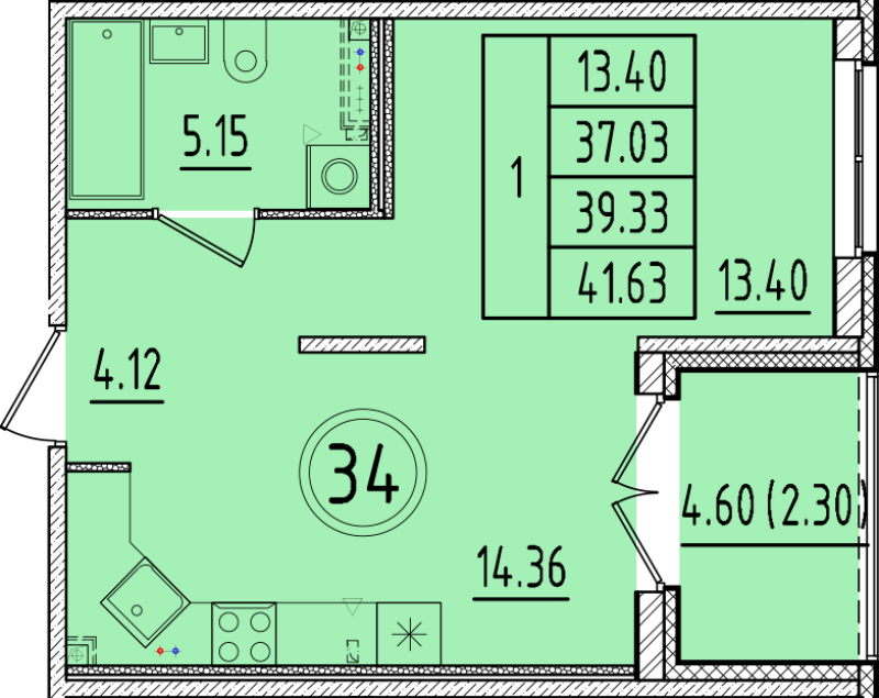 1 ккв 37 м²