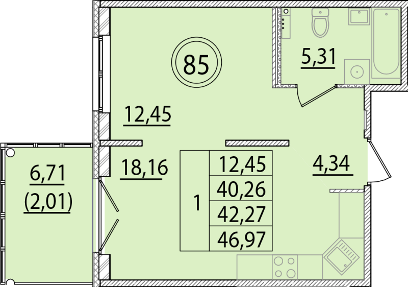 2 ккв (Евро) 40,3 м²