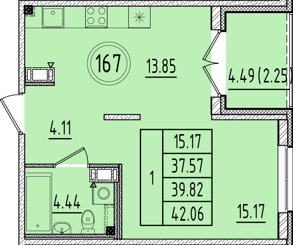 1 ккв 37,6 м²