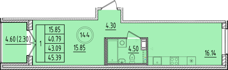 2 ккв (Евро) 40,8 м²