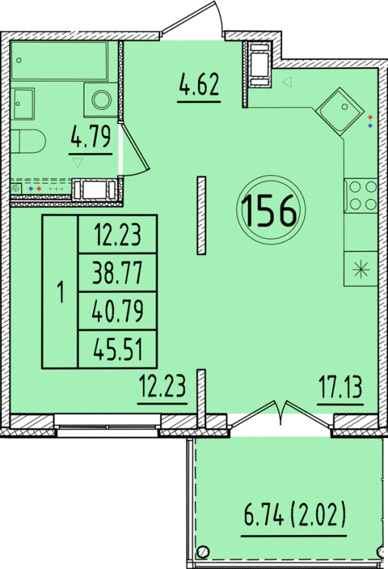 2 ккв (Евро) 38,8 м²