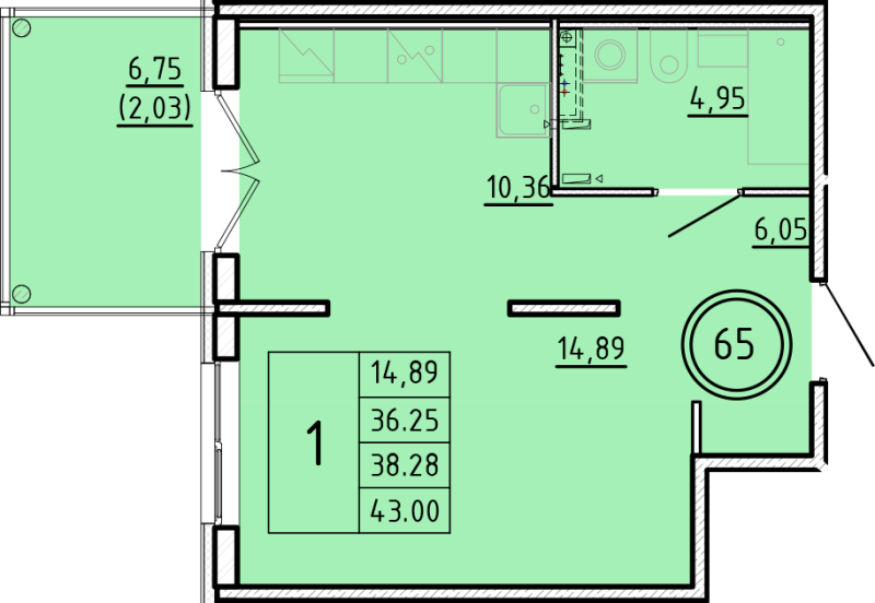 1 ккв 36,3 м²