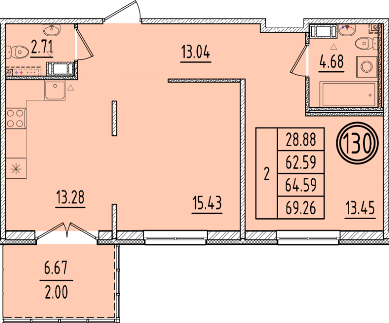 2 ккв 62,6 м²