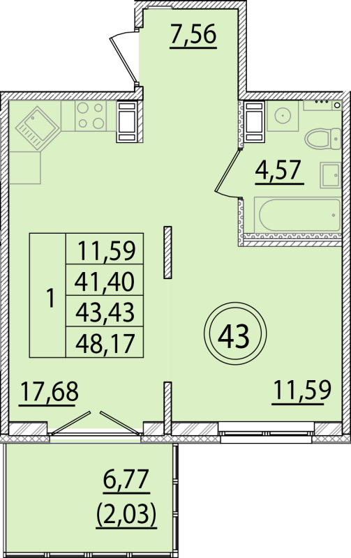 2 ккв (Евро) 41,4 м²