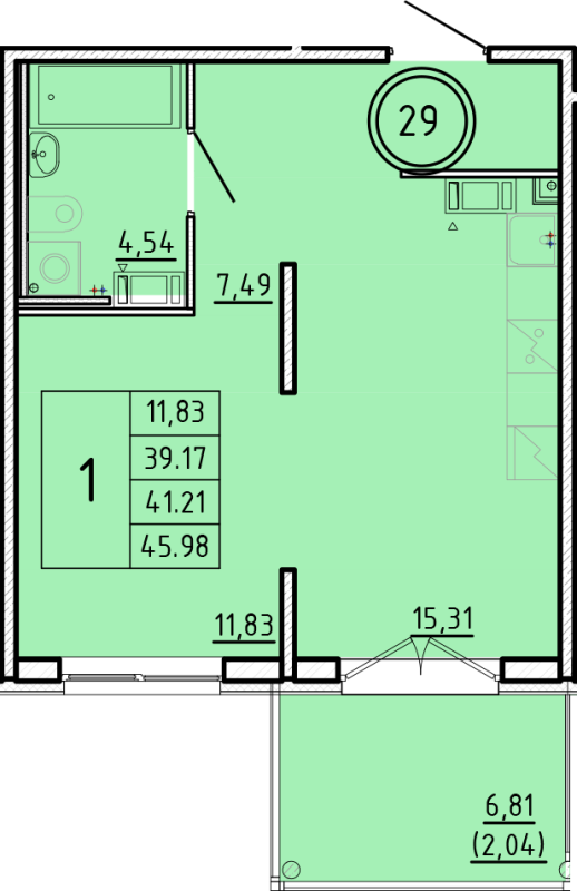 2 ккв (Евро) 39,2 м²