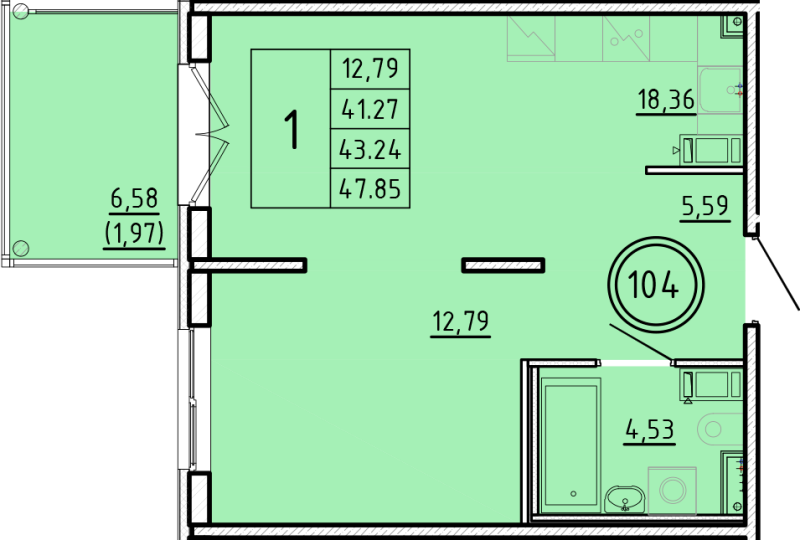 2 ккв (Евро) 41,3 м²