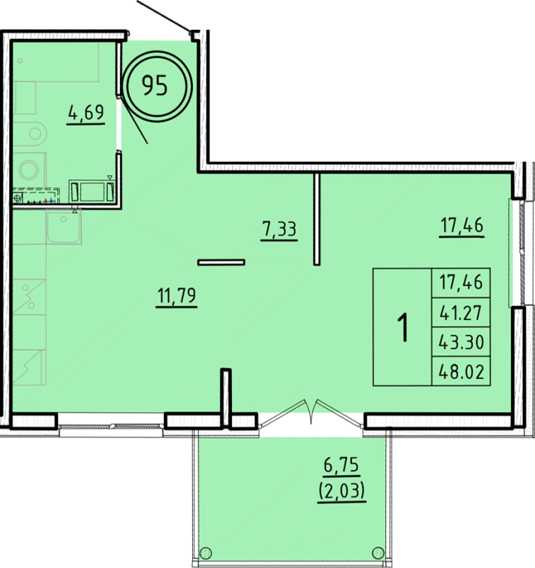 1 ккв 41,3 м²