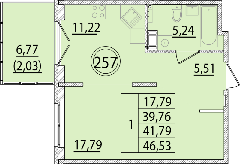 1 ккв 39,8 м²