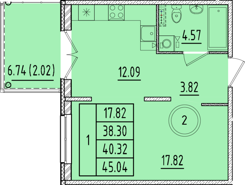 1 ккв 38,3 м²