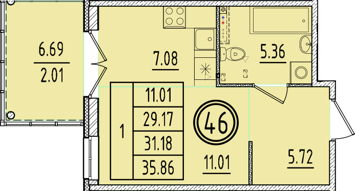 Студия 29,2 м²