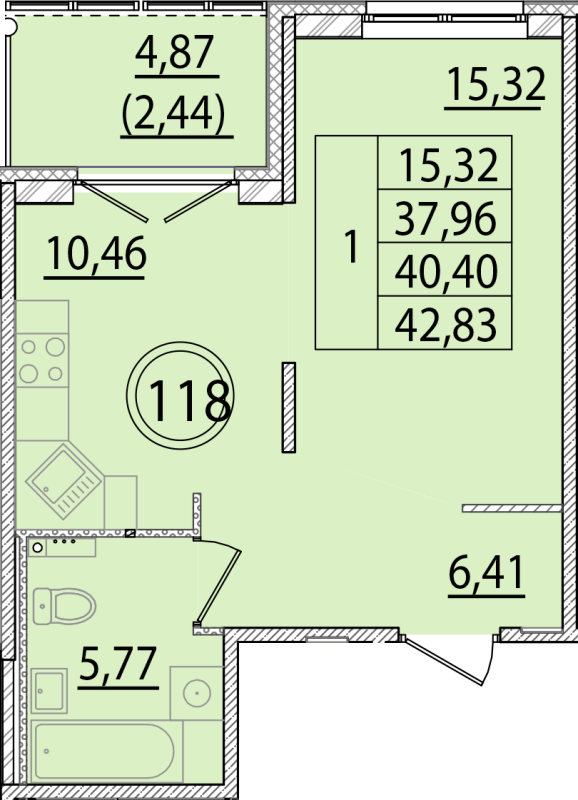 1 ккв 38 м²