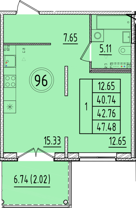1 ккв 40,7 м²