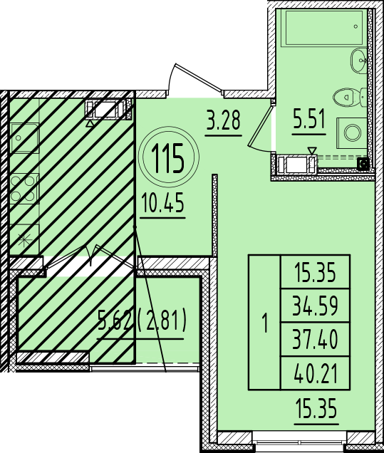 1 ккв 34,6 м²