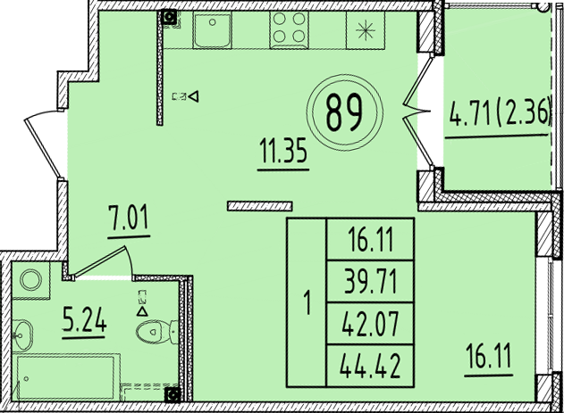 1 ккв 39,7 м²