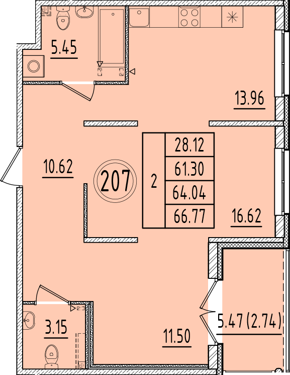2 ккв 61,3 м²