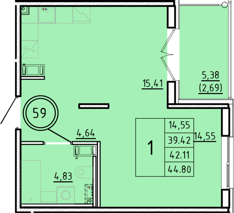 2 ккв (Евро) 39,6 м²