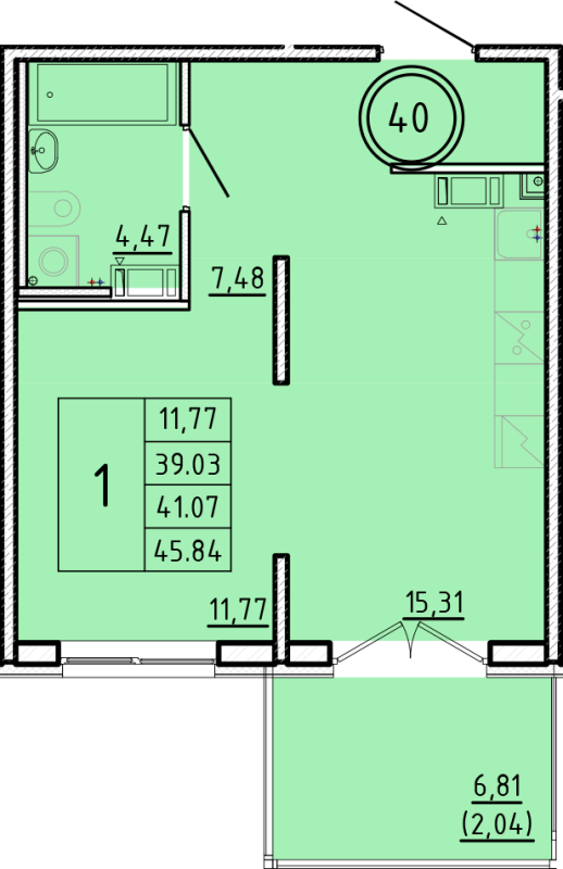 2 ккв (Евро) 39 м²