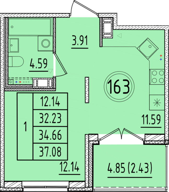 1 ккв 32,2 м²