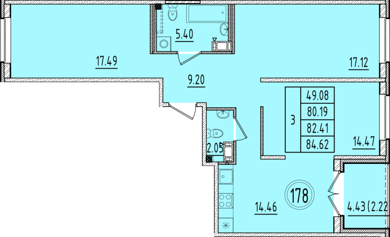 3 ккв 80,2 м²
