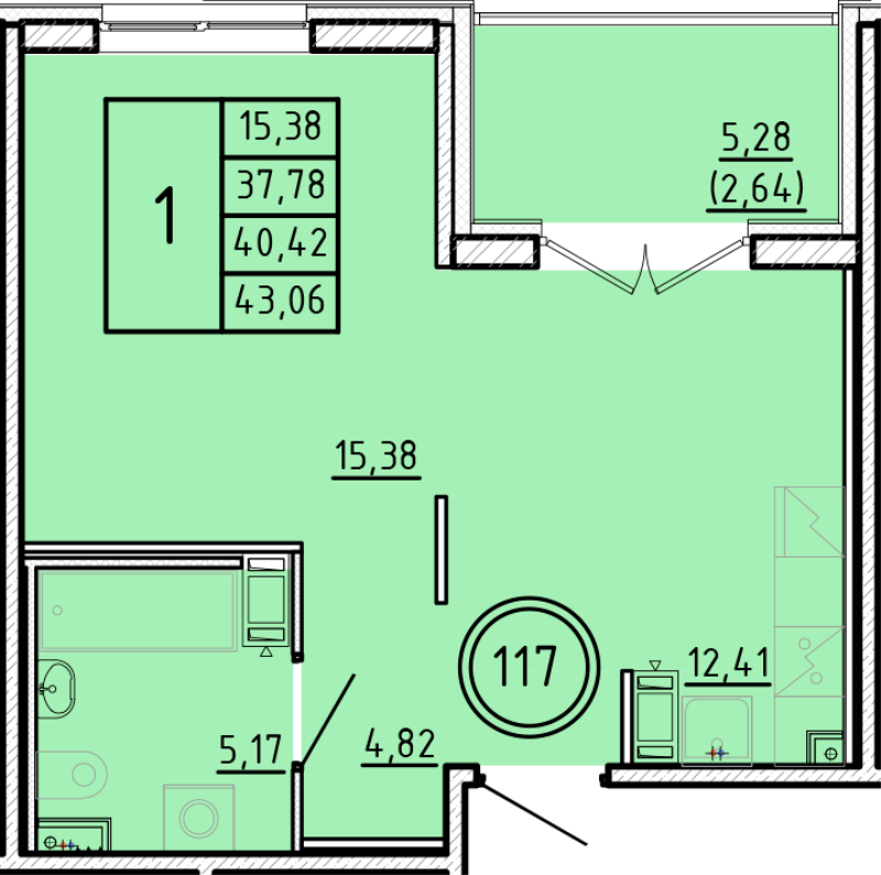 1 ккв 37,8 м²