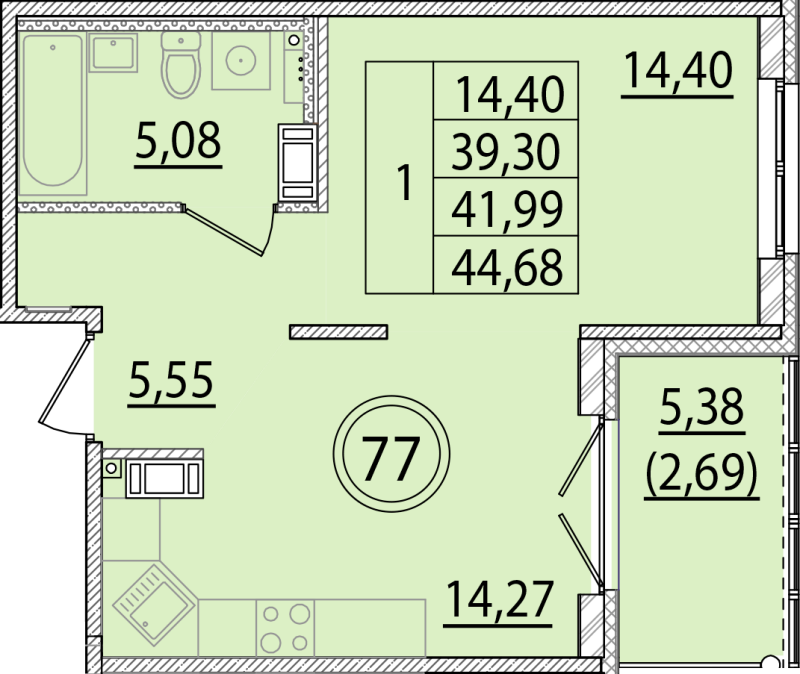 1 ккв 39,3 м²