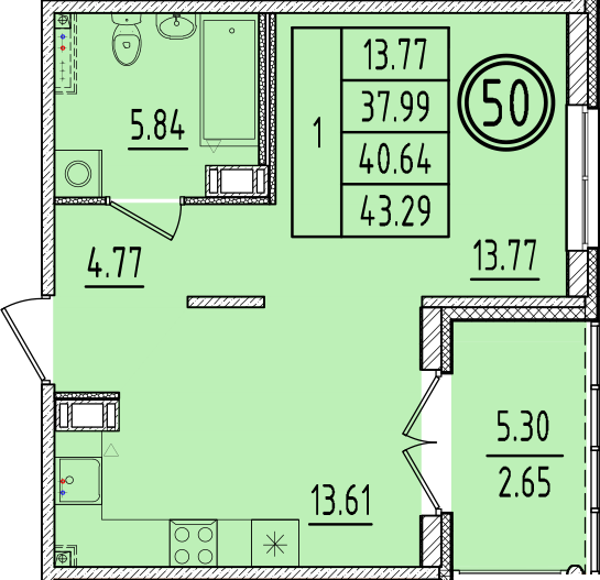 1 ккв 38 м²