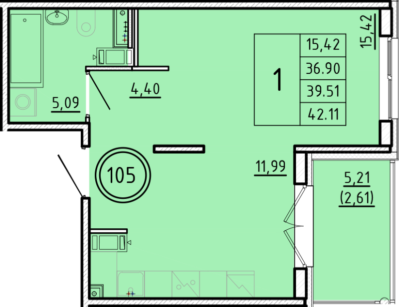 1 ккв 36,9 м²