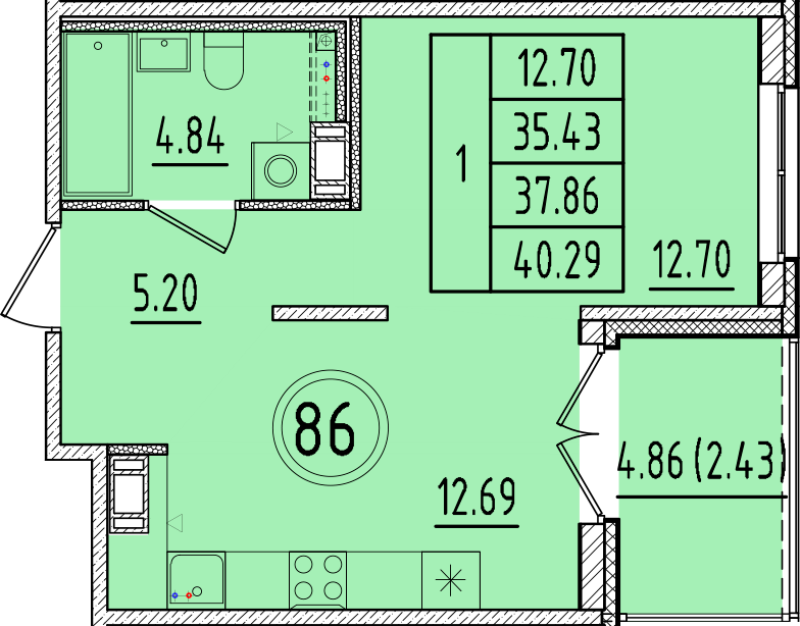1 ккв 35,4 м²