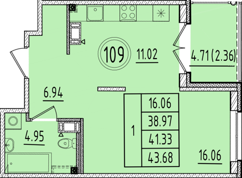 1 ккв 39 м²