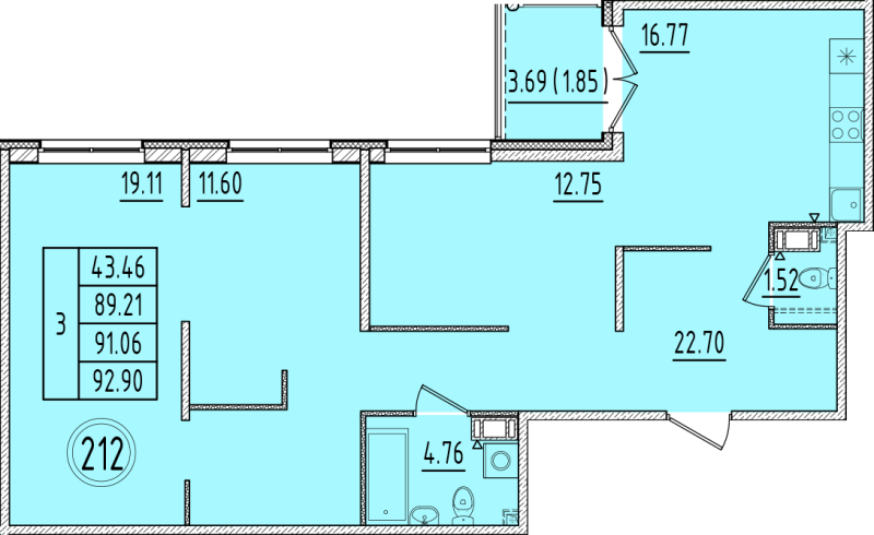 4 ккв (Евро) 89,2 м²