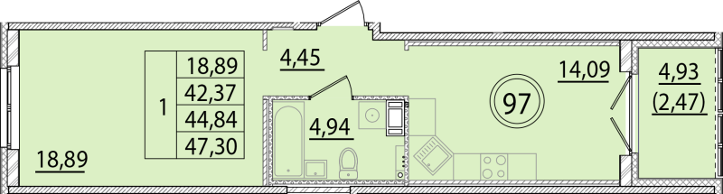 1 ккв 42,4 м²