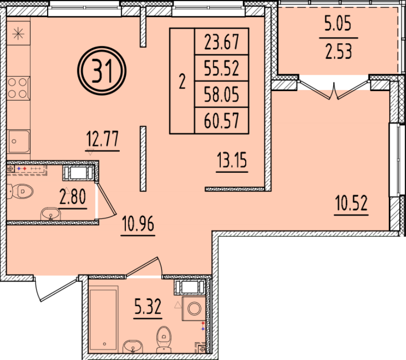 2 ккв 55,5 м²