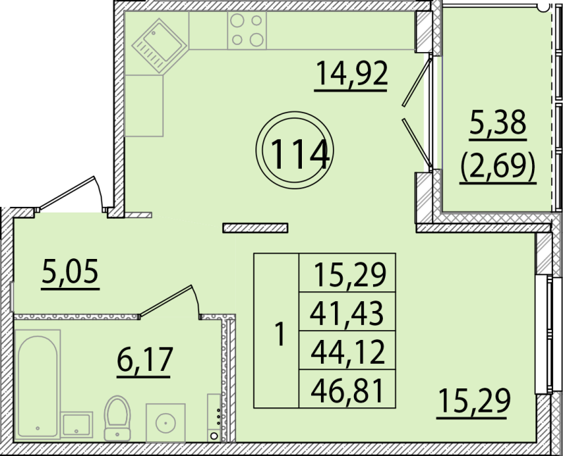 1 ккв 41,4 м²
