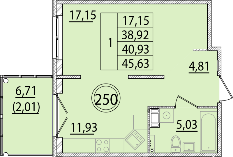 1 ккв 38,9 м²