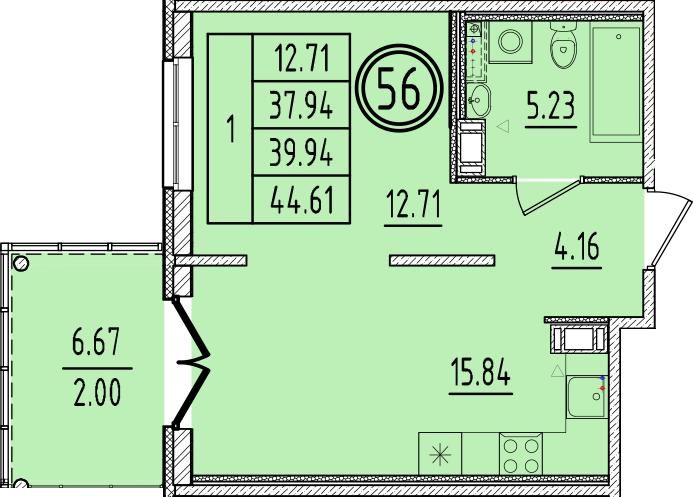 2 ккв (Евро) 37,9 м²