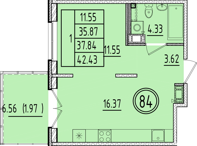 2 ккв (Евро) 35,9 м²