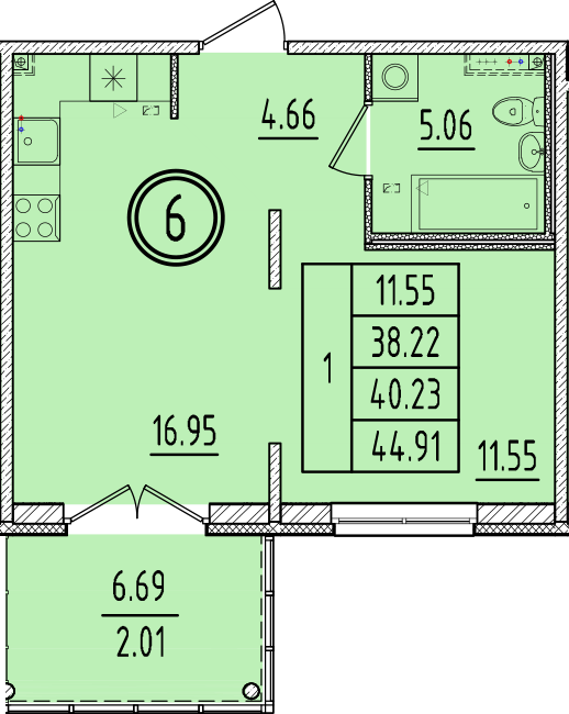 2 ккв (Евро) 38,2 м²