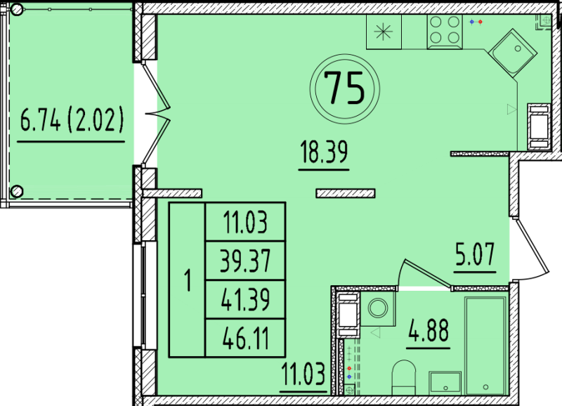 2 ккв (Евро) 39,4 м²