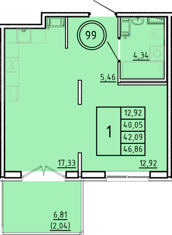 2 ккв (Евро) 40,1 м²